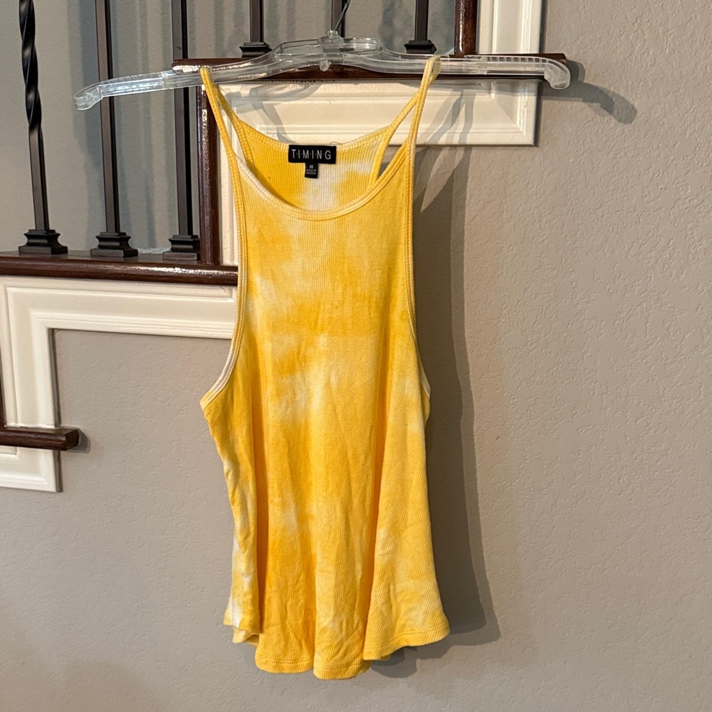TIMING Yellow Tie-Dye Racerback Tank